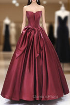 Burgundy Satin Floor Length Evening Prom Dress, Beautiful A-Line Evening Party Dress