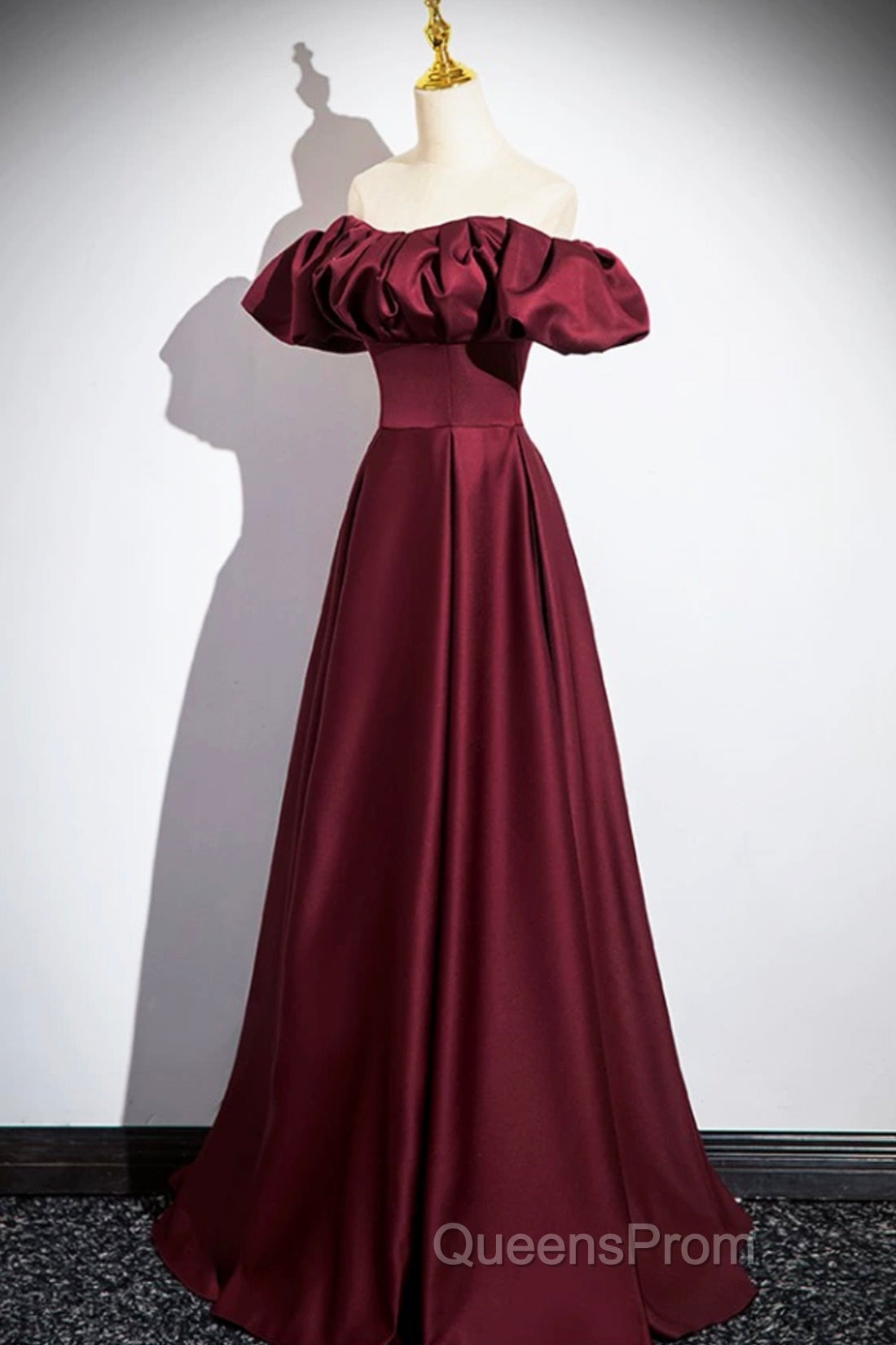 Burgundy Satin Floor Length Evening Prom Dress, Simple A-Line Evening Party Dress Secondary image