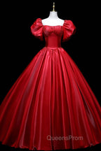 Burgundy Satin Long A-Line Evening Prom Dress, Burgundy Evening Dress
