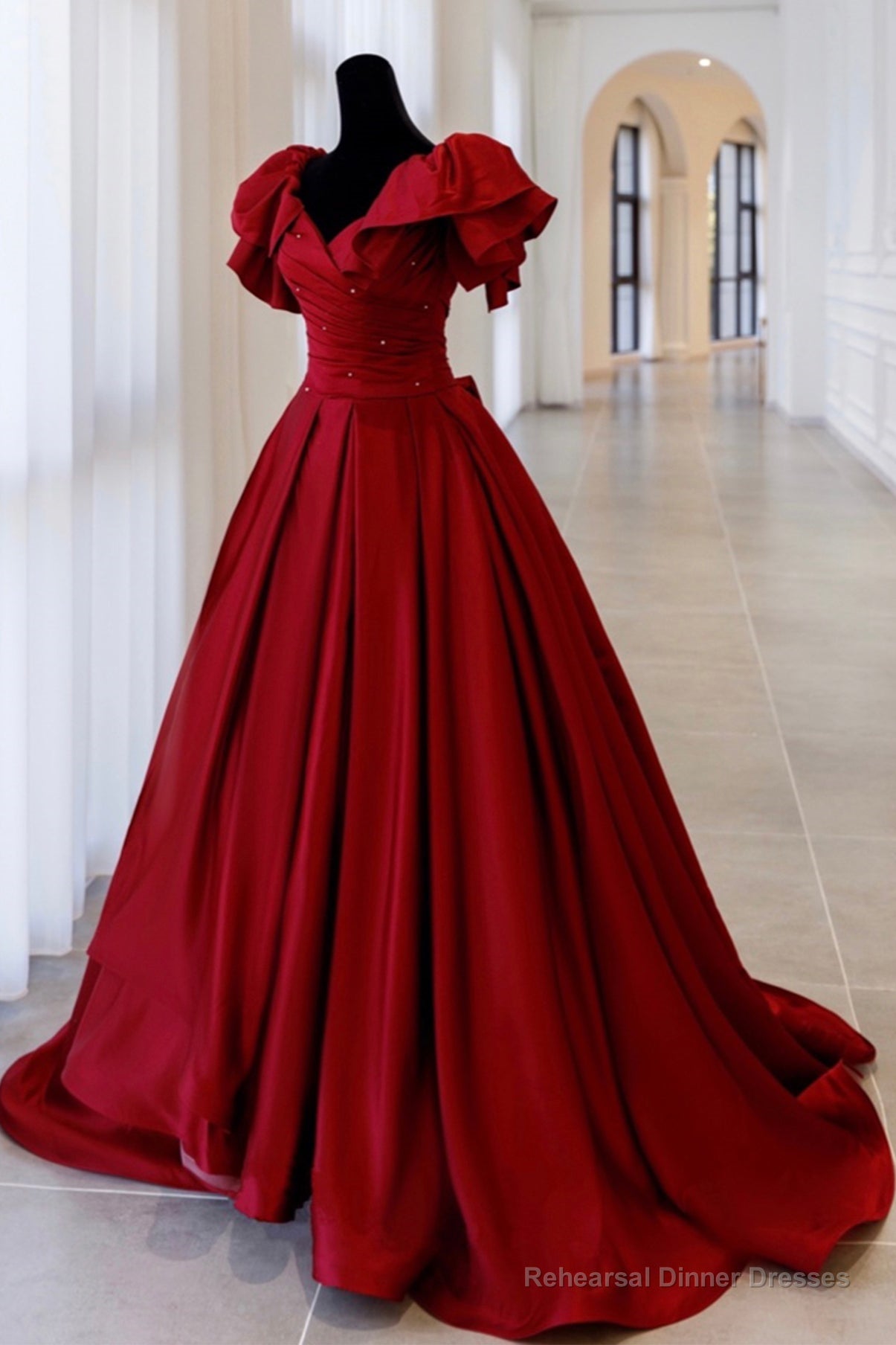 Burgundy Satin Long A Line Prom Dress,Elegant Evening Dress Secondary image