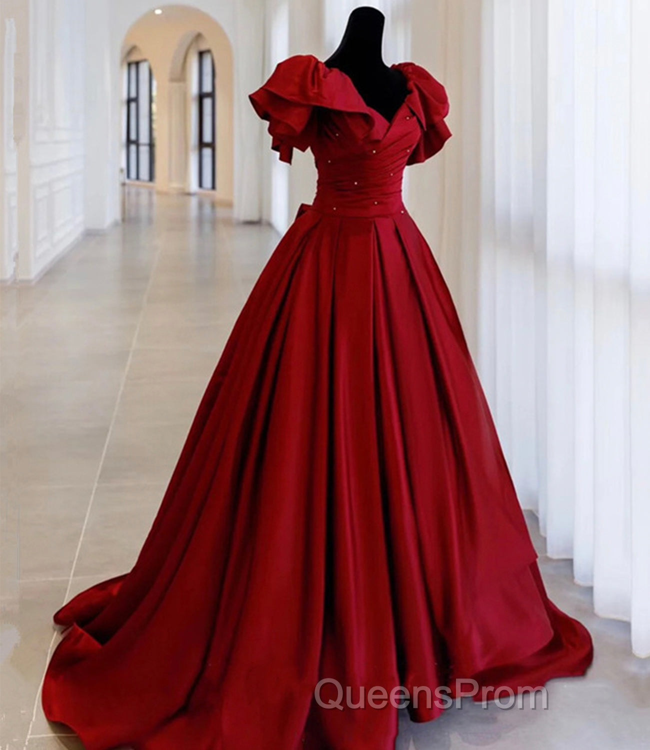 Burgundy Satin Long A Line Evening Prom Dress Evening Dress Secondary image