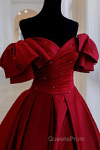 Burgundy Satin Long A Line Evening Prom Dress Evening Dress