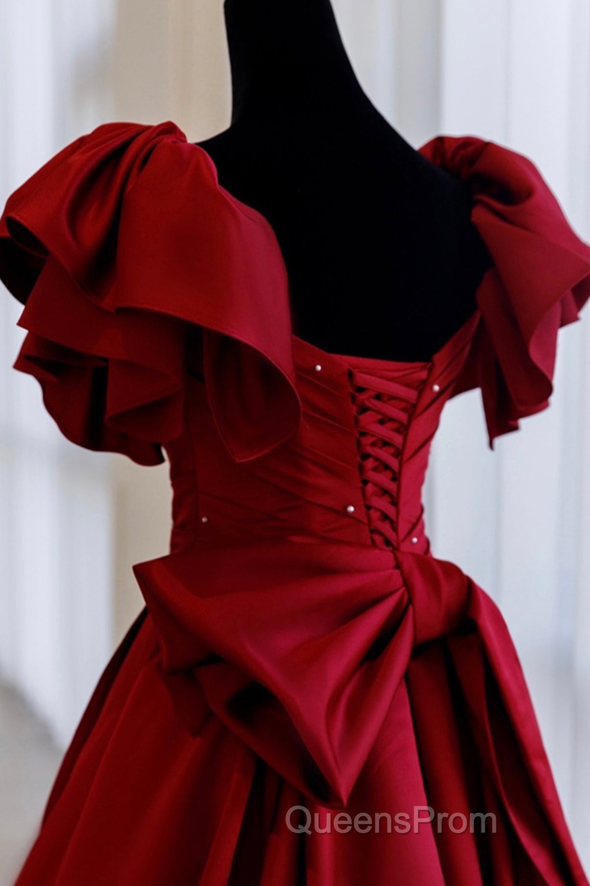 Burgundy Satin Long A Line Evening Prom Dress Evening Dress