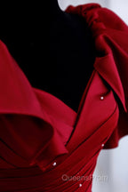 Burgundy Satin Long A Line Evening Prom Dress Evening Dress
