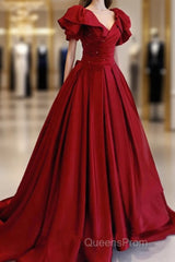 Burgundy Satin Long A Line Evening Prom Dress Evening Dress