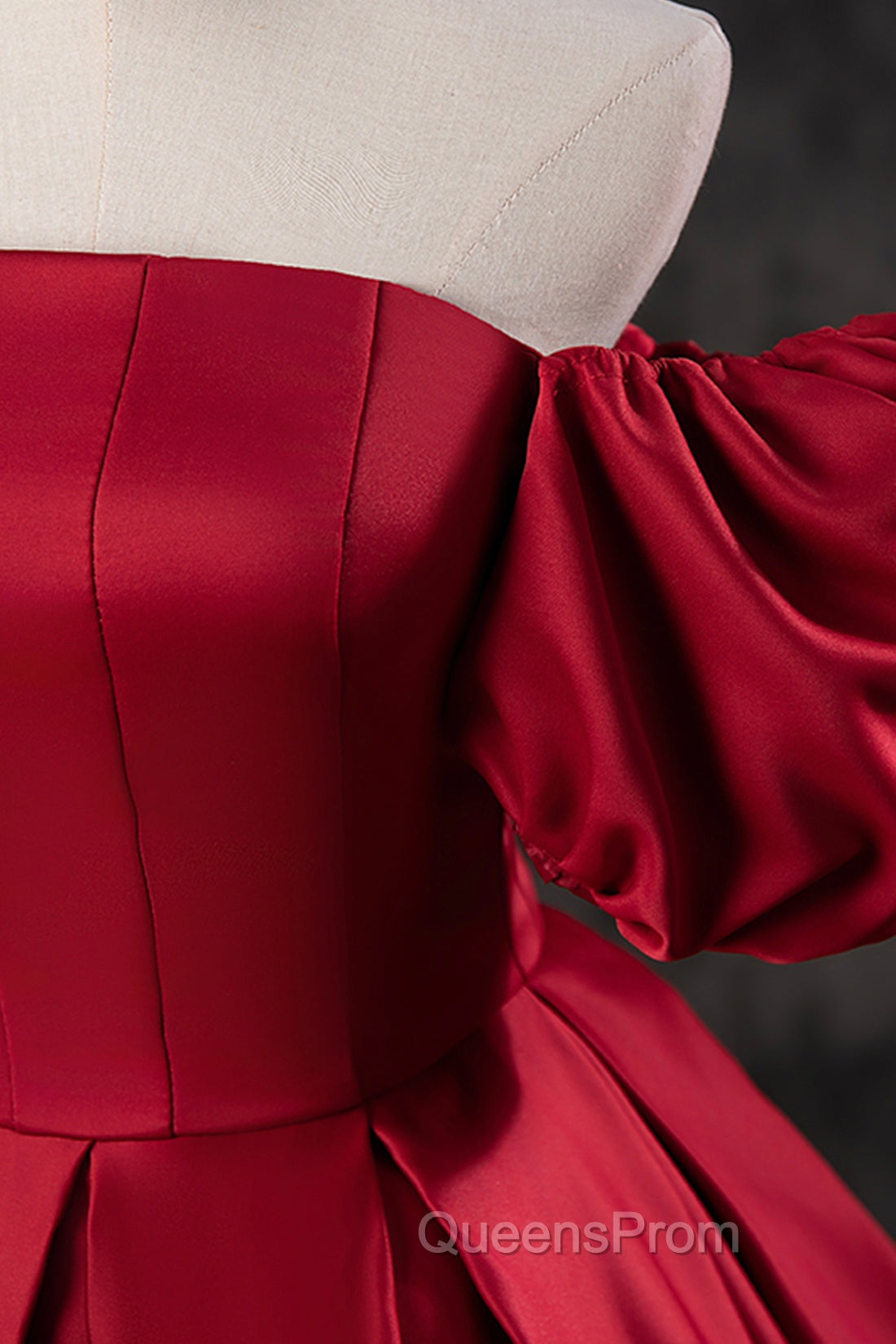 Burgundy Satin Long A-Line Evening Prom Dress, Off the Shoulder Evening Party Dress