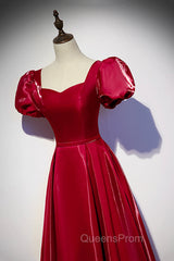 Burgundy Satin Long Evening Prom Dress, Simple A-Line Evening Dress
