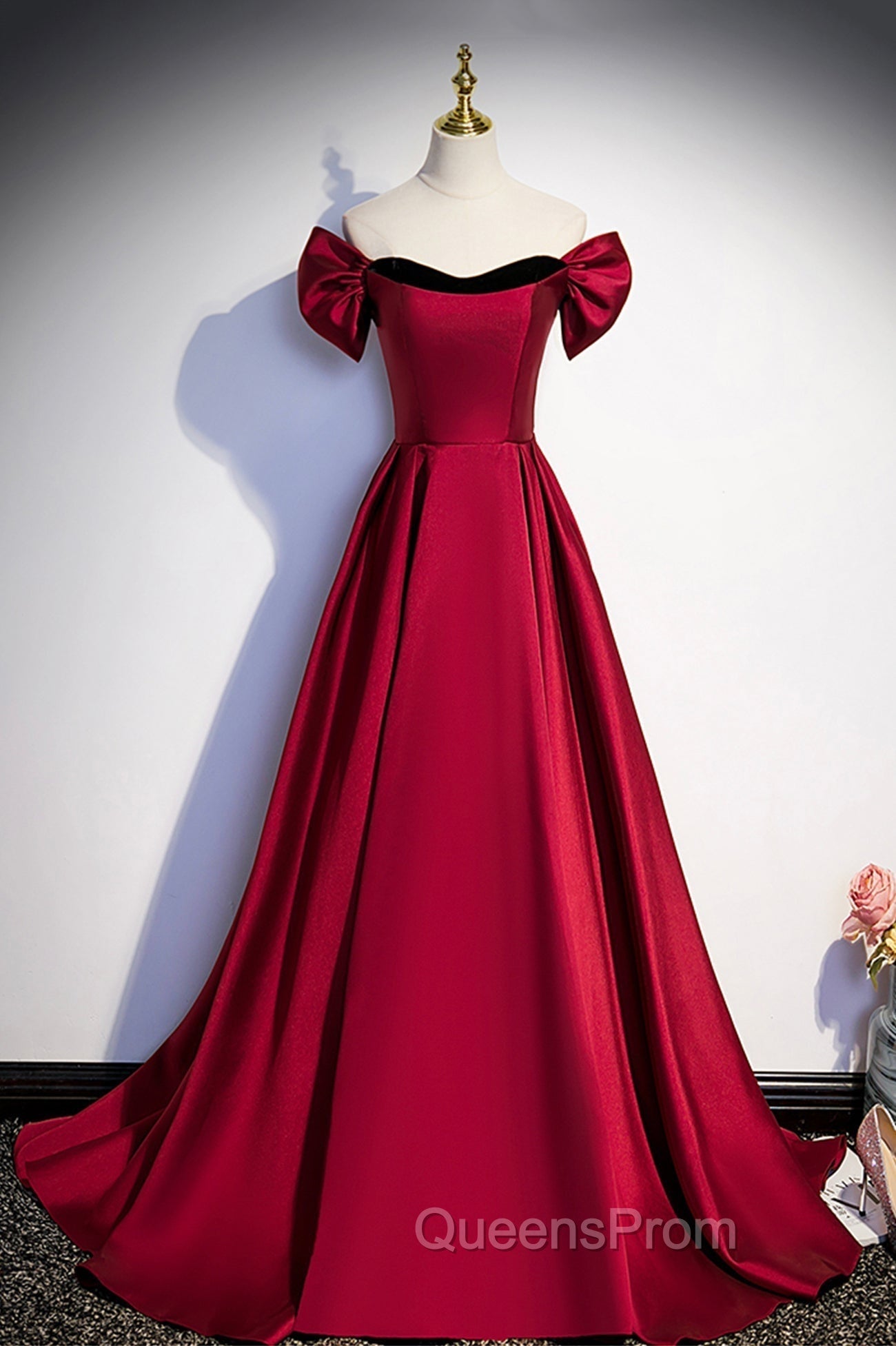 Burgundy Satin Long Evening Prom Dress, Simple A-Line Evening Party Dress Main image