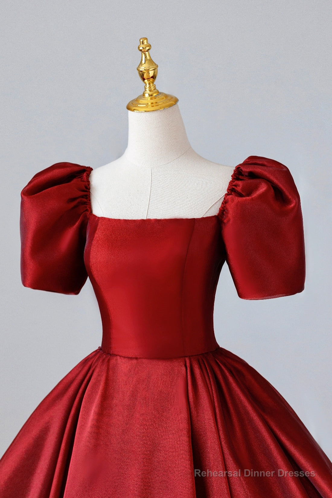 Burgundy Satin Long Prom Dress, Simple A-Line Short Sleeve Evening Dress Secondary image