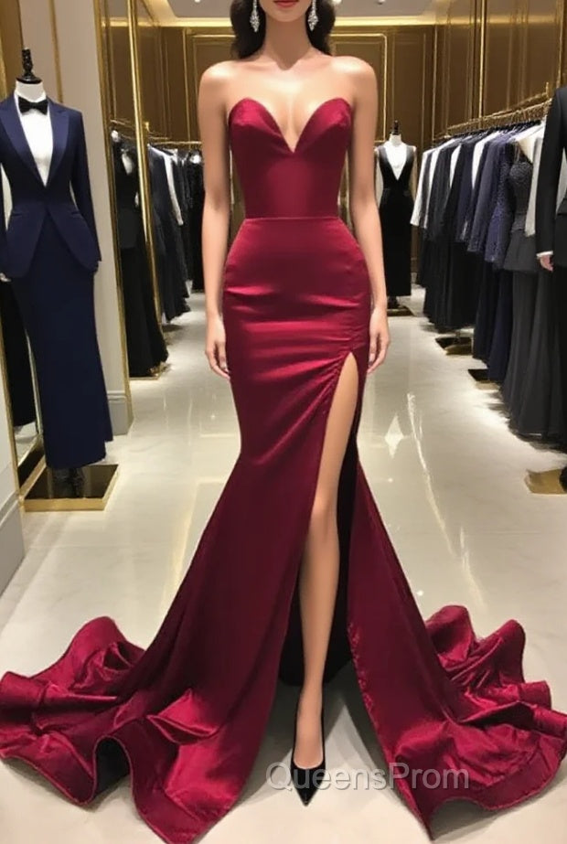 Burgundy Satin Mermaid Long Sweetheart Evening Dress Burgundy Evening Prom Dress Evening Prom Dress shops Main image