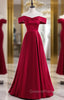 Burgundy Satin Off the Shoulder Evening Prom Dress