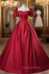 Burgundy Satin Puff Sleeve Strapless Quinceanera Dress