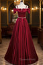 Burgundy Satin Straps Bow Evening Prom Dress