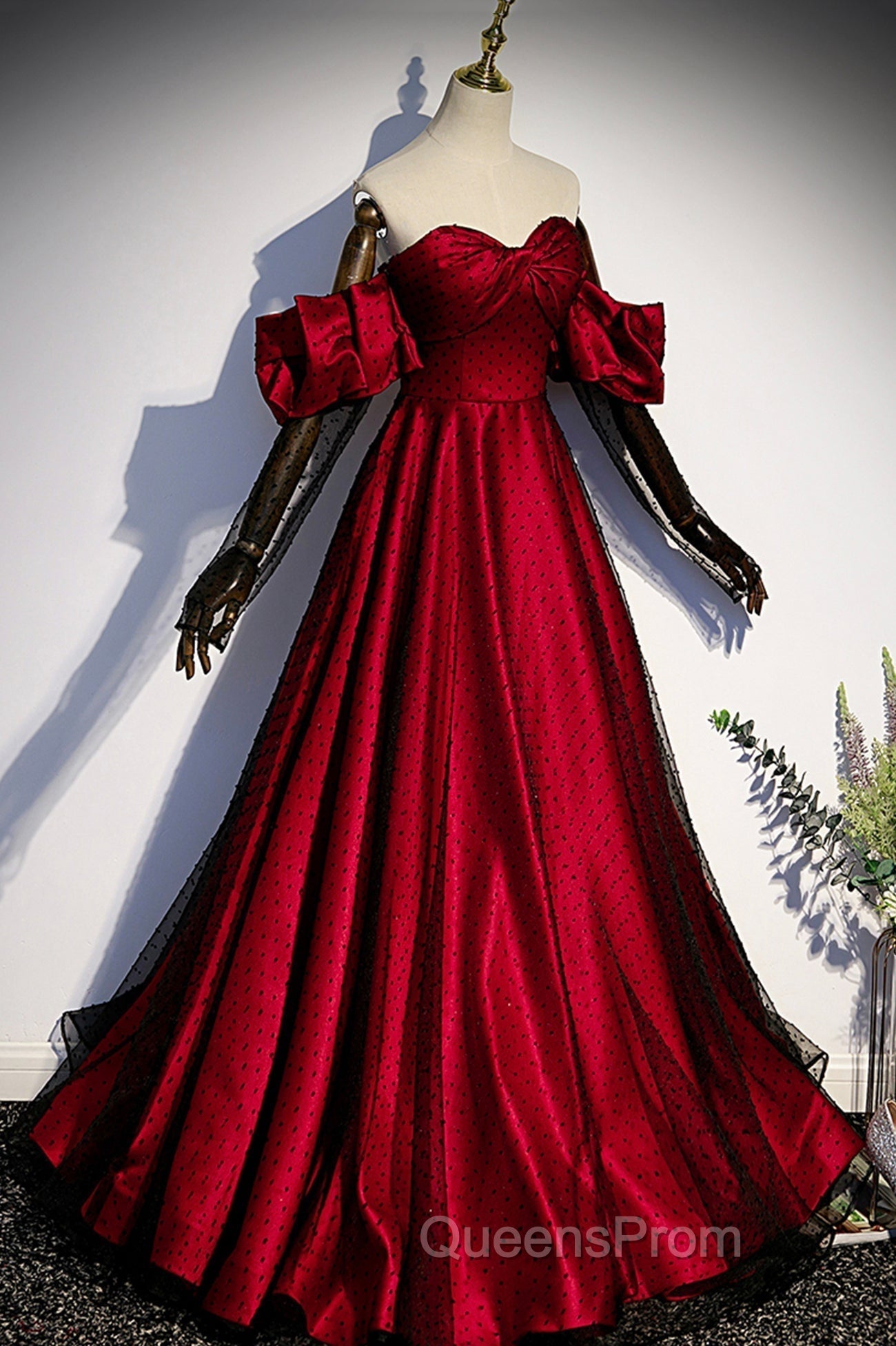 Burgundy Satin Tulle Long Evening Prom Dress Evening Dress Secondary image