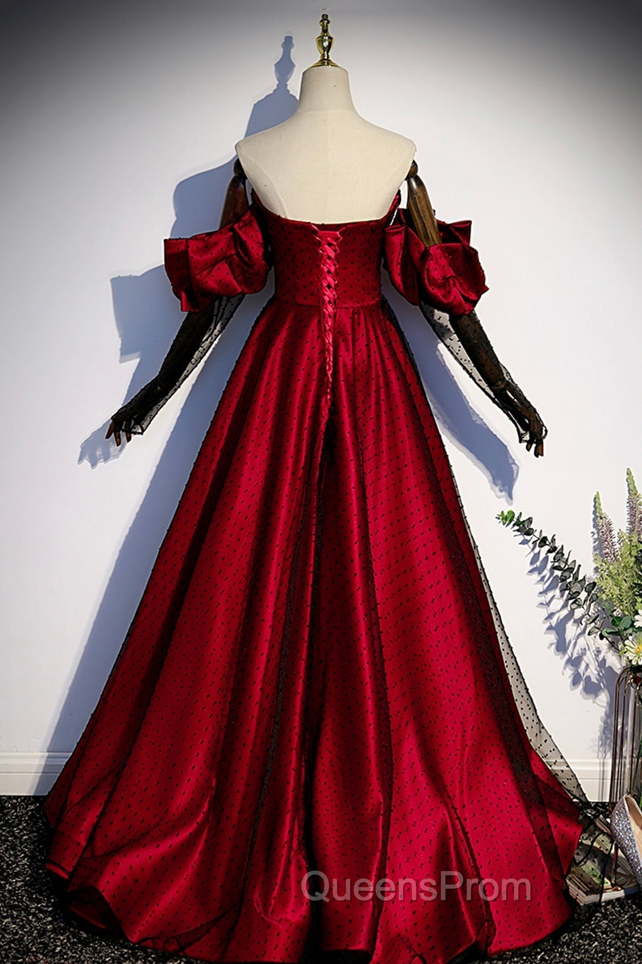Burgundy Satin Tulle Long Evening Prom Dress Evening Dress