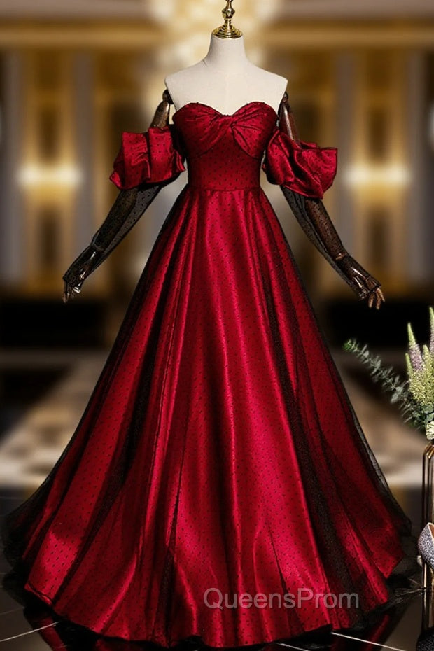 Burgundy Satin Tulle Long Evening Prom Dress Evening Dress Main image