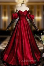 Burgundy Satin Tulle Long Evening Prom Dress Evening Dress