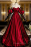 Burgundy Satin Tulle Long Evening Prom Dress Evening Dress