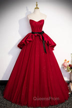 Burgundy Satin Tulle Long Evening Prom Dress, Off Shoulder Evening Dress