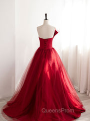 Burgundy Satin Tulle Long Evening Prom Dress, Burgundy Evening Dress