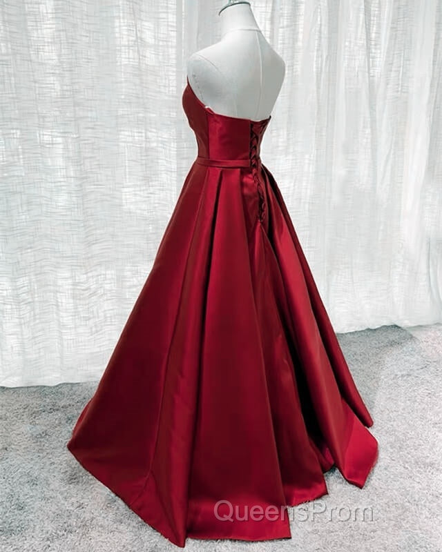 Burgundy Satin V Neck Long Dress Secondary image