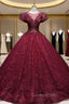Burgundy Sequins Beading Quinceanera Dress