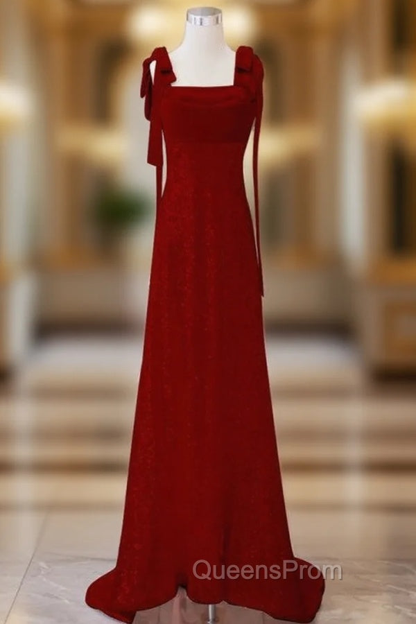 Burgundy Sequins Straps Long Evening Prom Dress