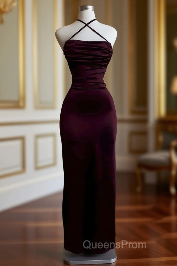 Burgundy Sheath Birthday Dress Long Evening Prom Dress