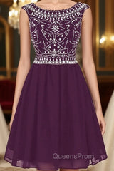 Burgundy Short Mini Chiffon Scoop Cap Sleeve Homecoming Dress