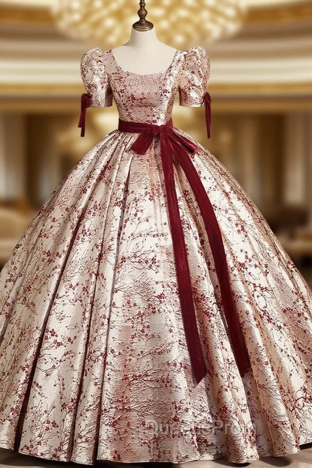 Burgundy Short Sleeve Quinceanera Dress