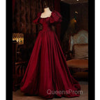 Burgundy Short Sleeves Floor Length Long Evening Dress Ball Gown Evening Dress Evening Prom Dress shops