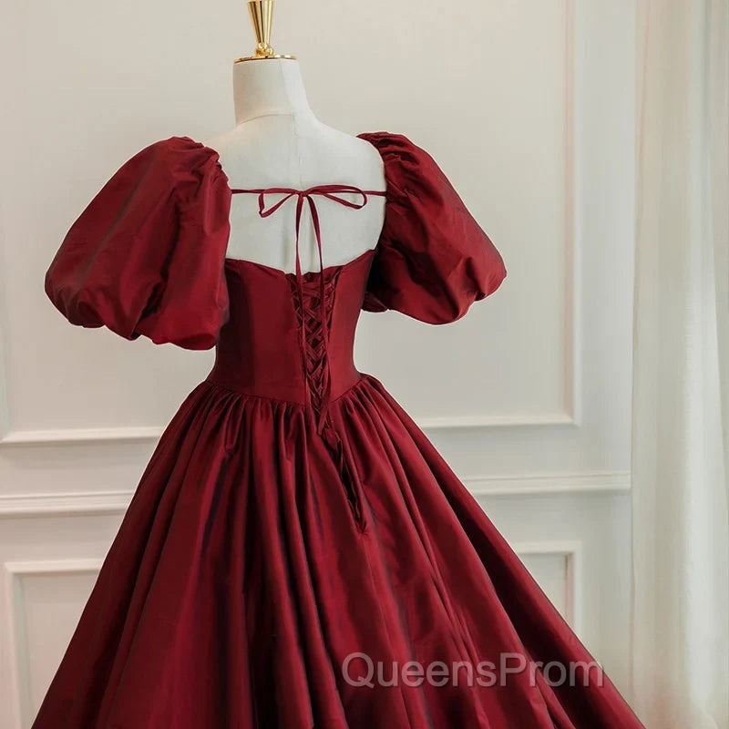 Burgundy Short Sleeves Floor Length Long Evening Dress Ball Gown Evening Dress Evening Prom Dress shops