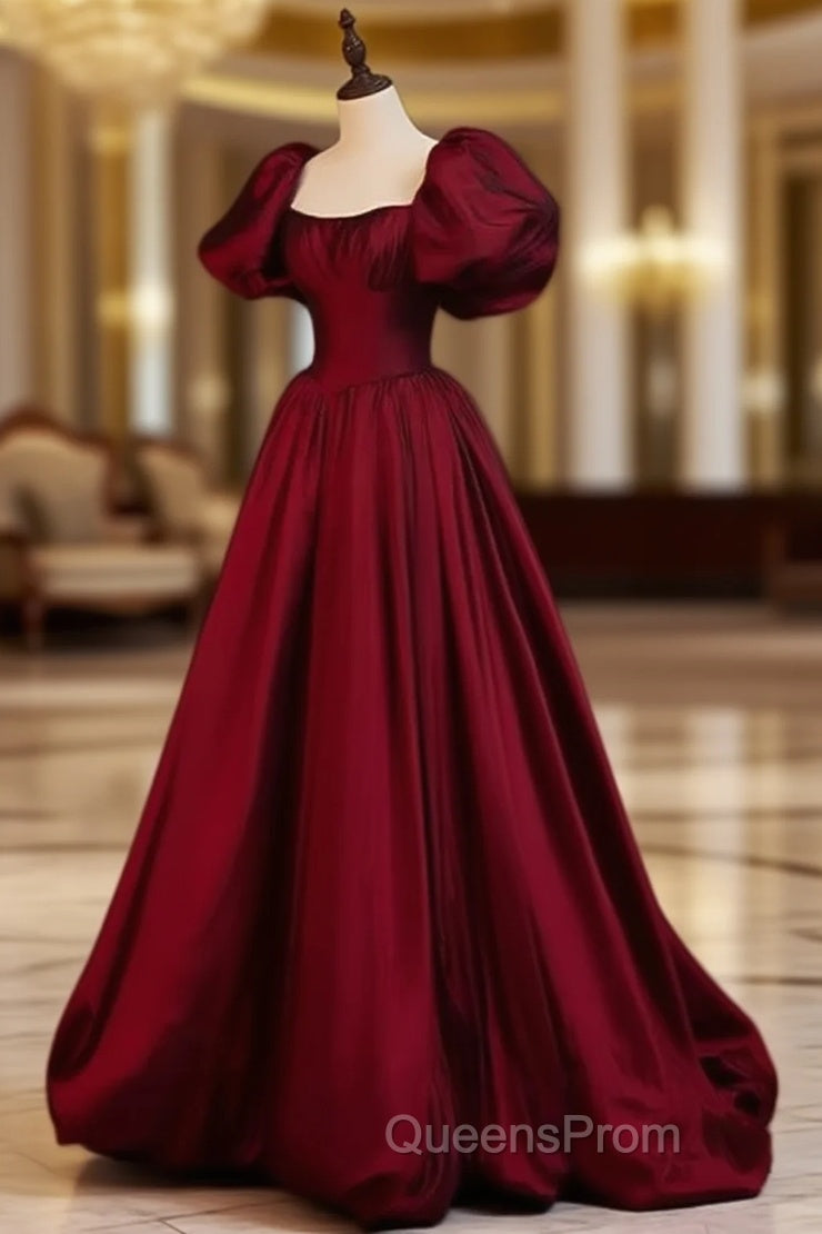 Burgundy Short Sleeves Floor Length Long Evening Dress Ball Gown Evening Dress Evening Prom Dress shops Main image