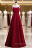 Burgundy Spaghetti Straps Backless Evening Prom Dress