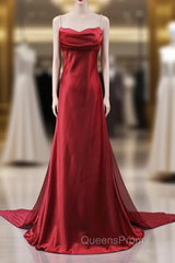 Burgundy Spaghetti Straps Evening Prom Dress