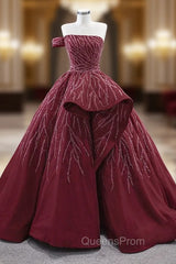 Burgundy Strapless Beading Evening Prom Dress