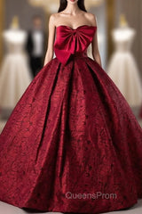 Burgundy Strapless Bow Quinceanera Dress