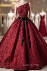 Burgundy Strapless Embroidery Quinceanera Dress