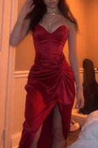 Burgundy Strapless Long Classy Prom Dress Classy Evening Dress With Slit