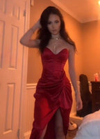 Burgundy Strapless Long Classy Prom Dress Classy Evening Dress With Slit