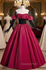 Burgundy Strapless Pleats Black Velvet Evening Prom Dress