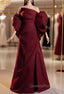 Burgundy Strapless Pleats Split Evening Prom Dress