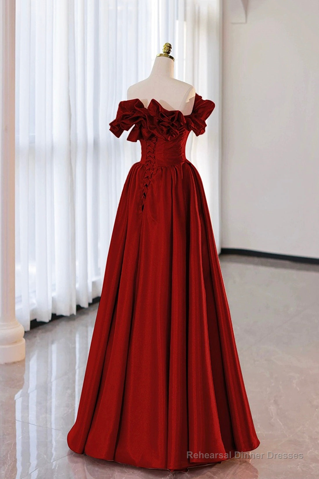 Burgundy Strapless Satin Long Prom Dress, A-Line Evening Party Dress Main image