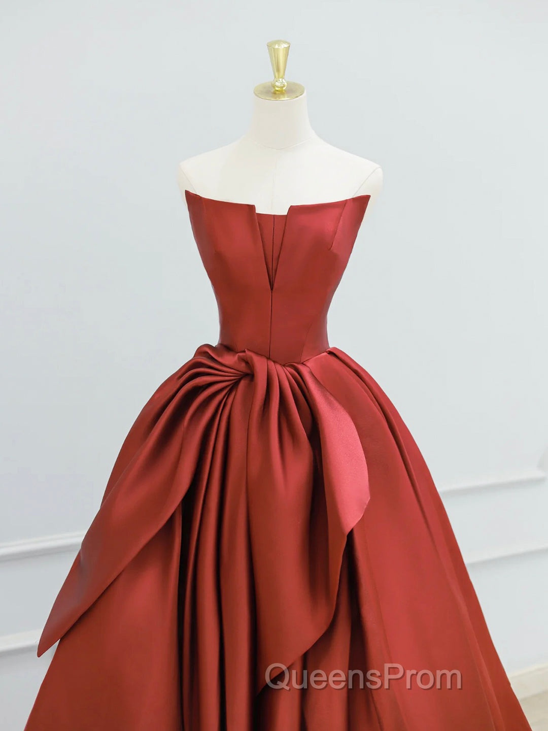 Burgundy Strapless Satin Long Evening Prom Dress, Beautiful A-Line Evening Party Dress Secondary image
