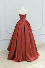 Burgundy Strapless Satin Long Evening Prom Dress, Beautiful A-Line Evening Party Dress