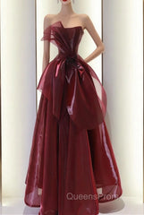 Burgundy Strapless Sleeveless Evening Prom Dress