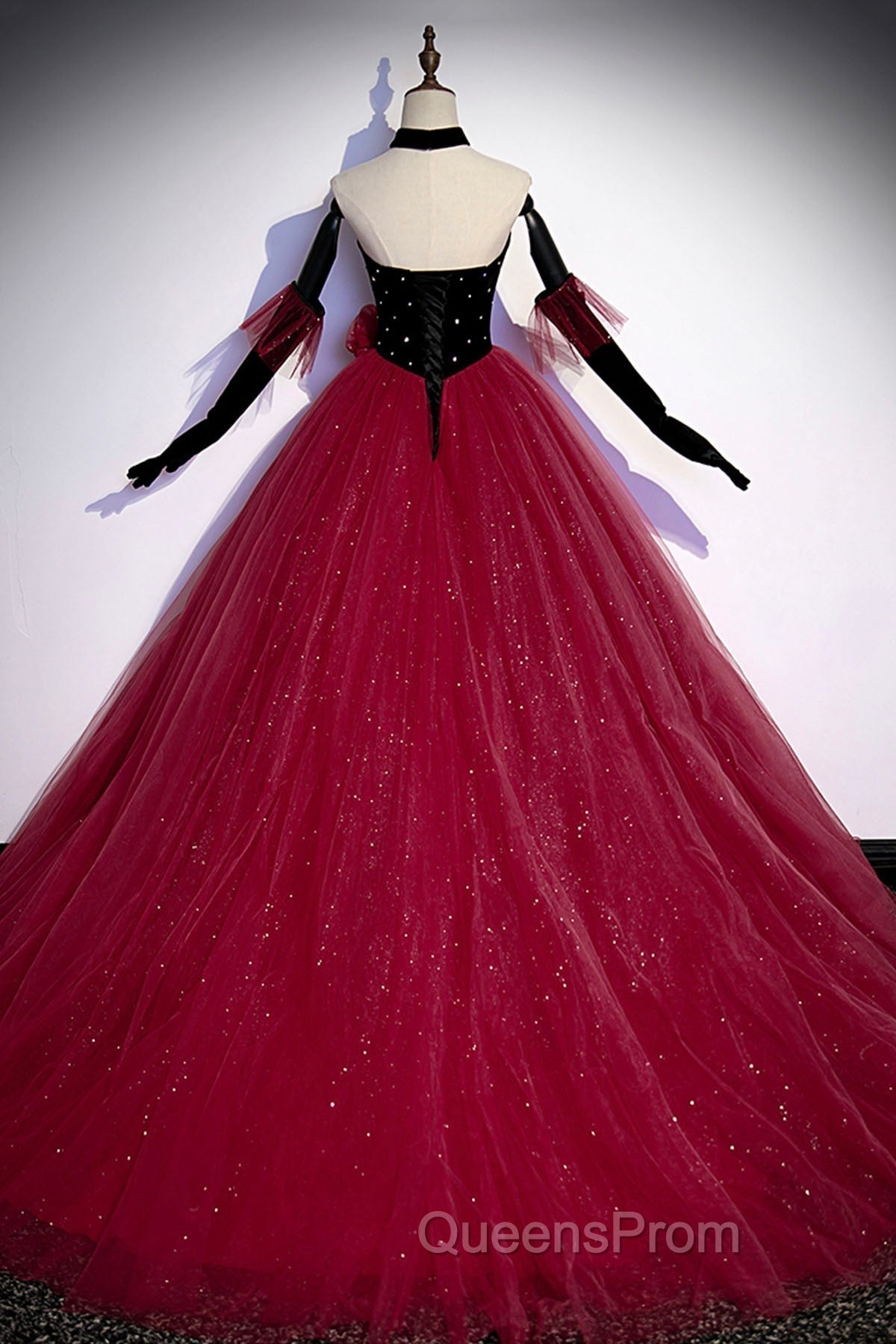 Burgundy Strapless Tulle Long Evening Prom Dress, A-Line Evening Party Dress