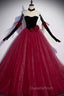 Burgundy Strapless Tulle Long Evening Prom Dress, A-Line Evening Party Dress