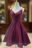 Burgundy Straps V-neckline Short Party Dress , Lovely Satin Homecoming Dress