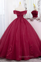 Burgundy Sweet 16 Evening Gown with Lace, Off the Shoulder Evening Prom Dress Party Dress